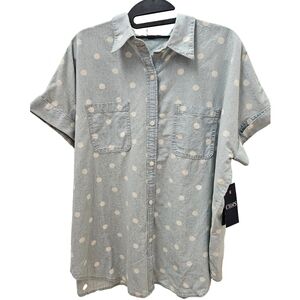 NWT! Chaps Anchor Way Womens Denim Polka Dot Short Sleeve Shirt S:Medium